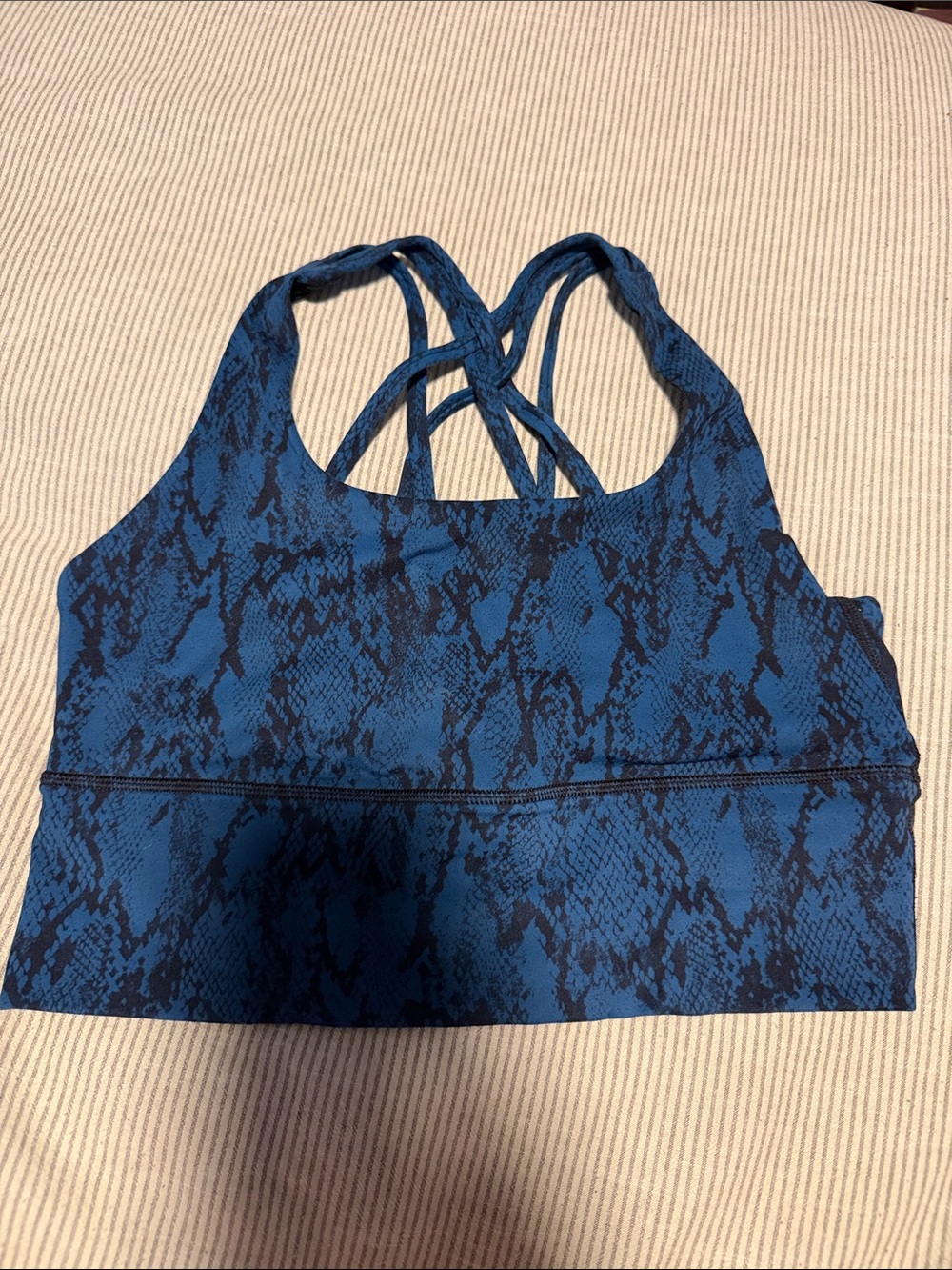 Blue Snake Print Strappy Sports Bra